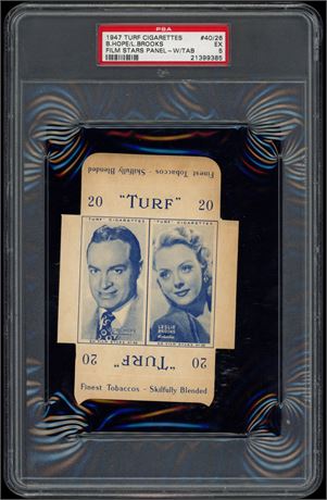 1947 Turf Cigarettes B. Hope/L. Brooks Film Stars Panel w/ Tab PSA 5