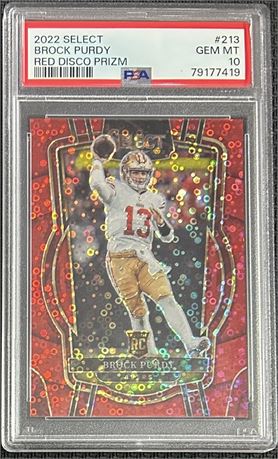 2022 Select #213 Brock Purdy RC Red Disco Prizm 38/49 PSA 10 GEM MINT