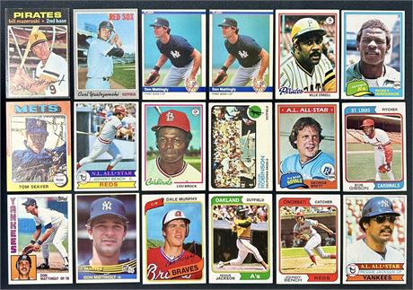 1970-84 Topps Baseball Star Lot (18) w/ Mattingly RC's, Gibson, R Jackson