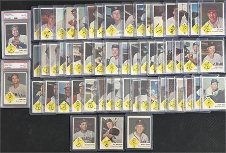 1963 Fleer Raw and Graded NM Avg Lot (57) w/ Spahn, Katt, and Davis READ