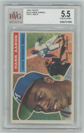 1956 Topps #31A Hank Aaron Grey Back BVG 5.5 EX+
