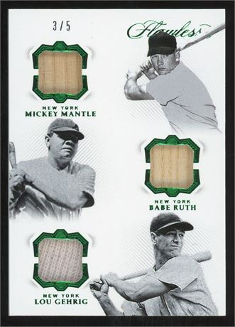 2019 Panini Flawless Triple Legends Relic w/ Mantle/Ruth/Gehrig Emerald 3/5