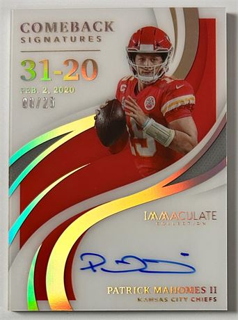 2021 Panini Immaculate Patrick Mahomes Comeback On-Card Auto 8/25