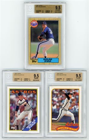 1987-1989 Topps BGS 9.5 GEM MINT Nolan Ryan Lot (3)