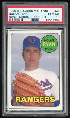 1990 Baseball Cards Magazine #47 Nolan Ryan Repli Cards Hand Cut PSA 10 GEM MINT