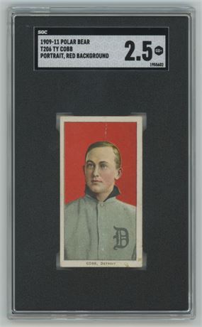 1909-11 T206 Polar Bear Ty Cobb Red Portrait SGC 2.5 Beautiful Color