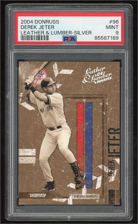 2004 Donruss #96 Derek Jeter Leather & Lumber Silver 19/100 PSA 9 MINT