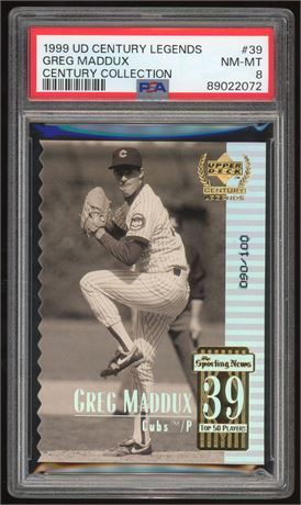 1999 Upper Deck Century Legends #39 Greg Maddux 90/100 PSA 8 NMMT