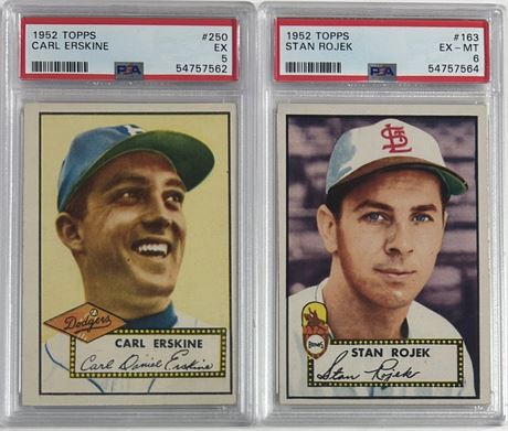 1952 Topps PSA Graded Lot (2) w/ Rojek, and Erskine Midgrades