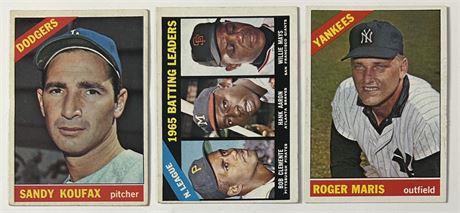 1966 Topps Stars Lot (3) w/ Clemente, Aaron, Mays, Koufax, and Maris READ