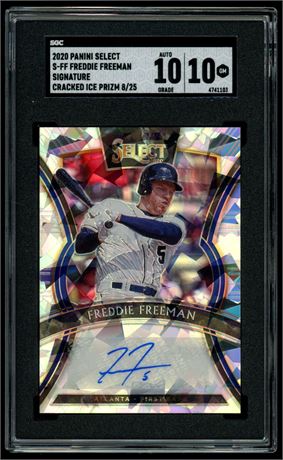 2020 Select Freddie Freeman Signature Cracked Ice Prizm 8/25 SGC 10 Auto 10