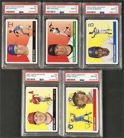 2020 Topps Archives Baseball PSA 10 GEM MINT Graded Lot (5) w/ Trout, and Ryan