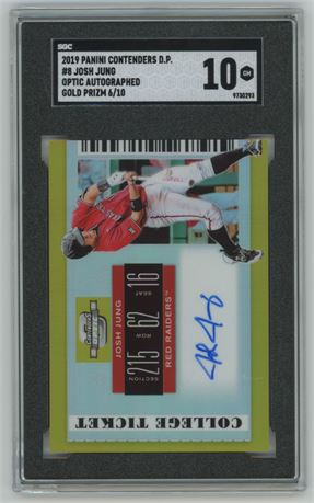 2019 Contenders Optic Draft Picks #8 Josh Jung RC Gold Prizm Auto 6/10 SGC 10