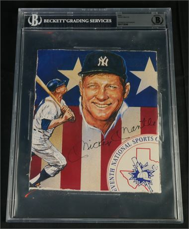 Mickey Mantle Signed Print BGS Authentic Autograph