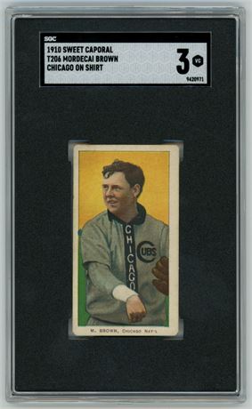 1909-11 T206 Sweet Caporal Mordecai Brown Chicago On Shirt HOF SGC 3 VG