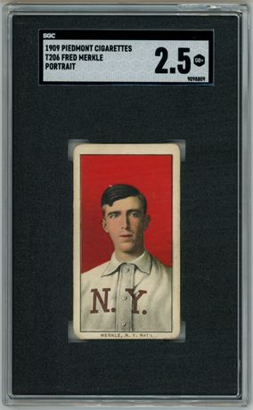 1909-1911 T206 Piedmont Fred Merkle Portrait SGC 2.5 GOOD+