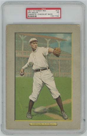 1911 T3 Turkey Red #10 Art Devlin Cabinets-Checklist Back PSA 1 POOR