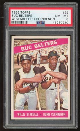 1966 Topps #99 Buc Belters Stargell & Clendenon PSA 8 NMMT