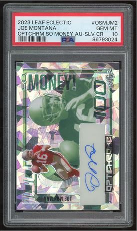 2023 Leaf Eclectic Joe Montana Optichrome So Money Silver Auto PSA 10 GEM MINT