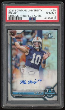 2021 Bowman University Chrome Prospect Auto Bo Nix 1st Bowman PSA 10 GEM MINT