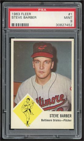 1963 Fleer #1 Steve Barber PSA 9 MINT Only 2 Higher