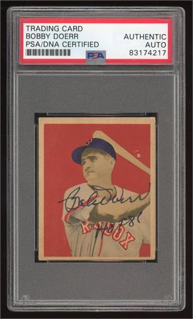 1949 Bowman #23 Bobby Doerr PSA DNA Authentic Auto w/ Inscription HOF 86