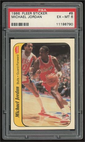 1986 Fleer Sticker #8 Michael Jordan RC PSA 6 EXMT