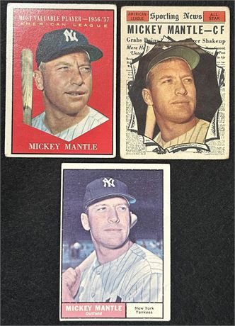 1961 Topps Mickey Mantle Lot (3) Low Grade