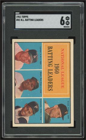 1961 Topps #41 N.L. Batting Leaders Mays/Clemente SGC 6 EXMT