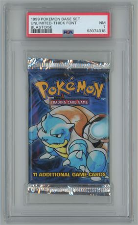 1999 Pokemon Base Set Unlimited-Thick Font Blastoise Booster Pack PSA 7 NM