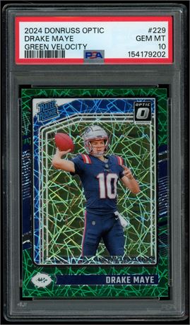 2024 Donruss Optic #229 Drake Maye Rated Rookie Green Velocity PSA 10