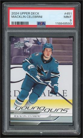 2024 Upper Deck #451 Macklin Celebrini RC Young Guns PSA 9 MINT