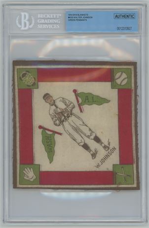 1914 B18 Blankets #41B Walter Johnson Green Pennants BVG Authentic