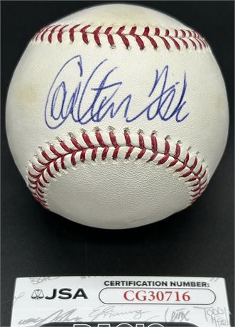Carlton Fisk Signed Official Major League Baseball JSA Some Toning