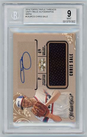 2014 Topps Triple Threads Chris Sale Unity Relic Auto Sepia 55/75 BGS 9 Auto 10