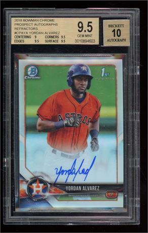 2018 Bowman Chrome Prospect Auto Refractors Yordan Alvarez /499 BGS 9.5 Auto 10