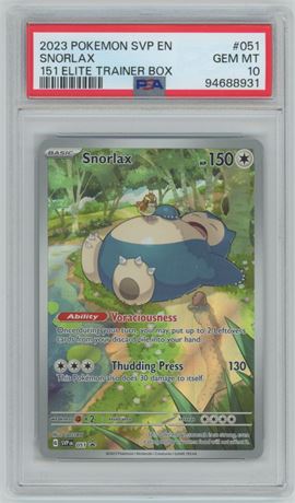 2023 Pokemon SVP EN #051 Snorlax 151 Elite Trainer Box PSA 10 GEM MINT
