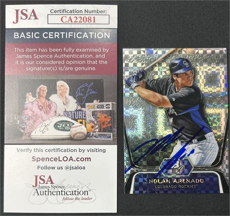 2012 Bowman Platinum Nolan Arenado RC On-Card Auto JSA
