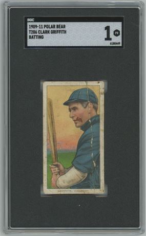 1909-11 T206 Polar Bear Clark Griffith Batting SGC 1 POOR
