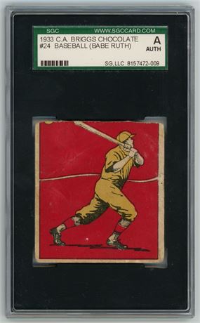 1933 CA Briggs Chocolate #24 Baseball Babe Ruth SGC Authentic RARE