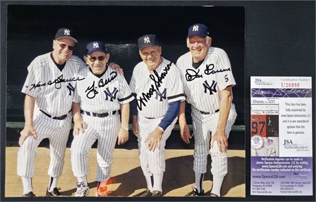 Yogi Berra, Moose Skowron, Don Larsen & Hank Bauer Signed 8x10 Photo JSA