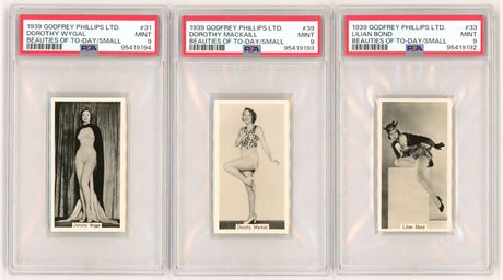 1939 Godfrey Phillips Ltd PSA 9 Graded Lot (3) w/ Wygal, Bond, and Mackaill