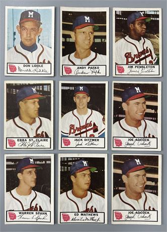 1953 Johnston Cookies Lot (9) w/ Warren Spahn and Eddie Mathews VGEX AVG