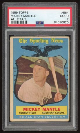 1959 Topps #564 Mickey Mantle AS High # PSA 2 Good