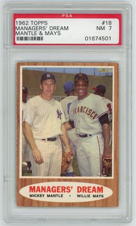 1962 Topps #18 Managers' Dream Mantle & Mays PSA 7 NM