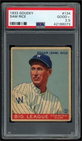 1933 Goudey #134 Sam Rice PSA 2.5 GOOD+