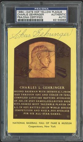 1964 Date HOF Yellow Plaque Charlie Gehringer PSA Authentic Auto