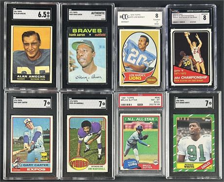 1961-1986 Graded Multi-Sport Lot (8) w/ Aaron, Carter, & White