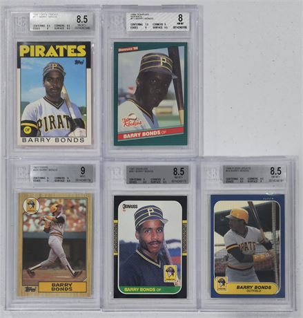 1986-87 BGS Graded Barry Bonds RC Lot (5) NMMT+ Avg