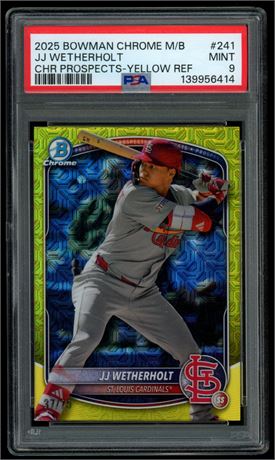 2025 Bowman Chrome M/B #241 JJ Wetherholt 37/75 Yellow Refractor PSA 9